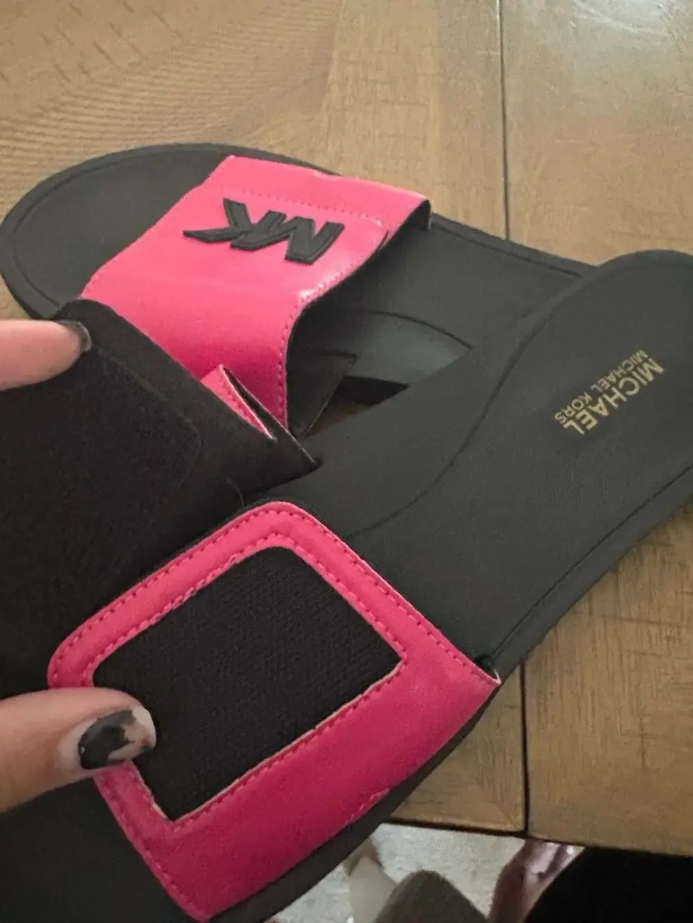 Michael Michael Kors Pink Logo Velcro Strap Slide Sandals